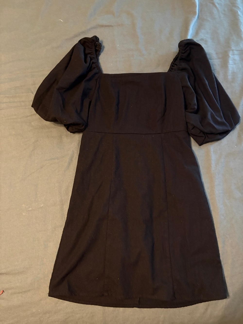 Black Puff-Sleeve Square Neck Dress